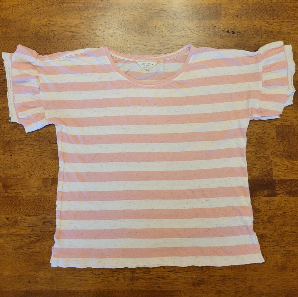 Lucky Brand Shirt Womens size small Light pink/gray stripes